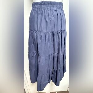 Roaman's Blue Tiered Midi Skirt for Casual Resort Wear